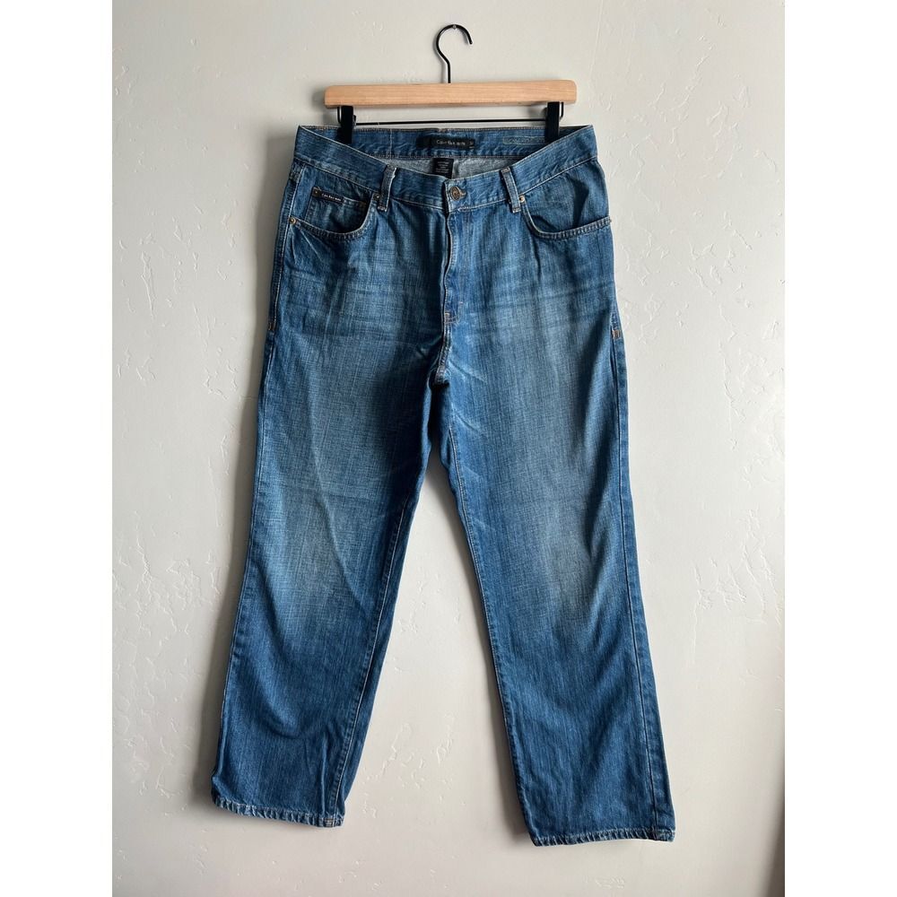 Calvin Klein Jeans Men Size 34 Low Rise Straight Blue Denim Pants y2k‎ Cotton
